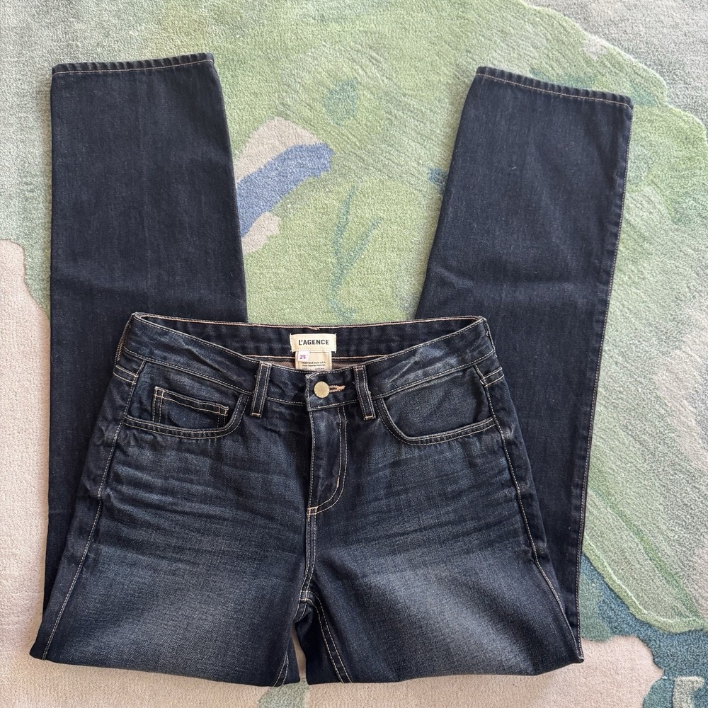 L'AGENCE Nevia Grainger Jeans Womens 25 Dark Wash Straight Leg Made USA Denim